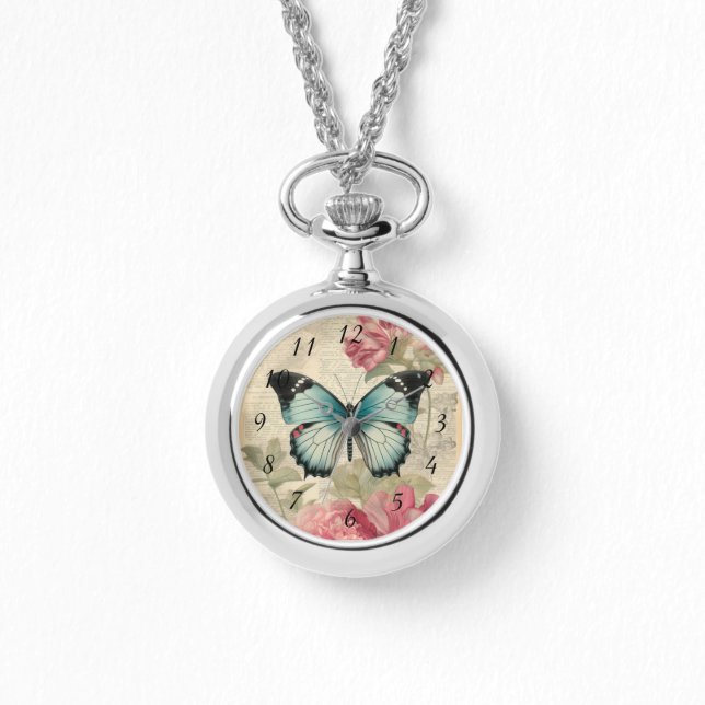 Reloj De Pulsera Mariposa y flores (Anverso)