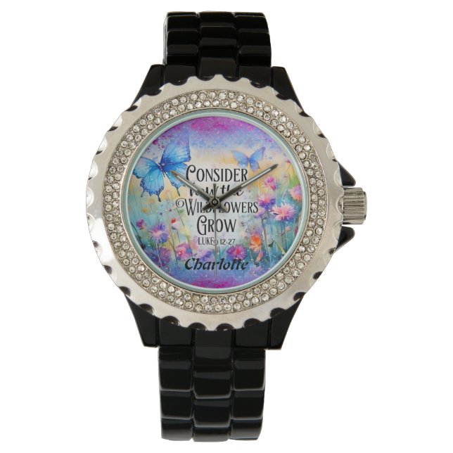 Reloj De Pulsera Mariposa y flores (Anverso)