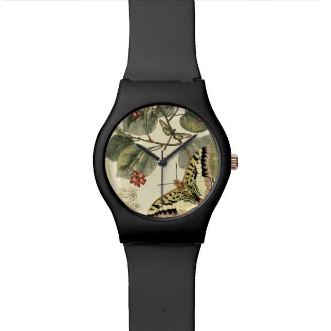 Reloj De Pulsera Mariposa y libélula con las flores rojas (De cerca)