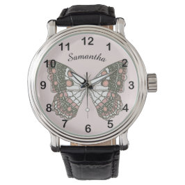 Reloj De Pulsera Mariposa y nombre personalizado en rosa suave