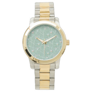 Reloj De Pulsera Mariposas al acuarela sobre verde menta