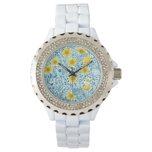 Reloj De Pulsera Mariposas, amarillas, azules y blancas (Anverso)