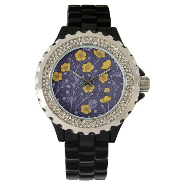Reloj De Pulsera Mariposas, amarillas y violetas (Anverso)