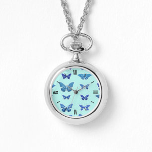 Reloj De Pulsera Mariposas, azul, fondo turquesa