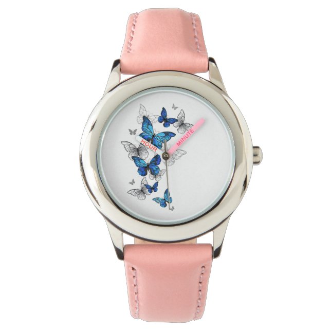 Reloj De Pulsera Mariposas Azules Voladoras Morpho (Anverso)