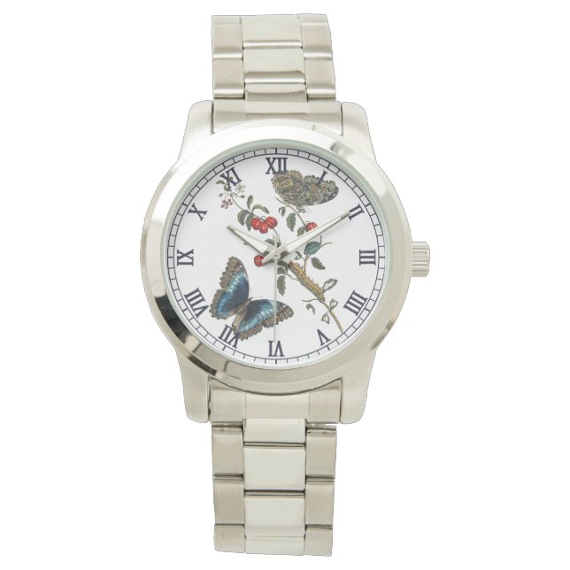 Reloj De Pulsera Mariposas azules y frutas rojas (Anverso)