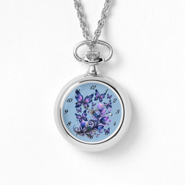 Reloj De Pulsera Mariposas de brillo cósmico azul (Anverso)