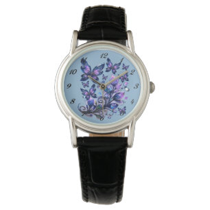 Reloj De Pulsera Mariposas de brillo cósmico azul