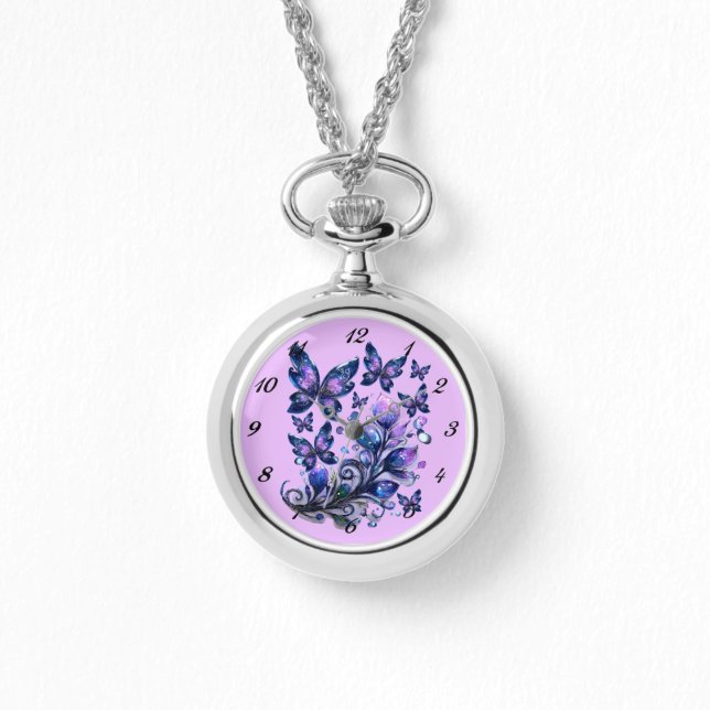 Reloj De Pulsera Mariposas de brillo cósmico rosa (Anverso)