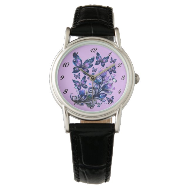 Reloj De Pulsera Mariposas de brillo cósmico rosa (Anverso)