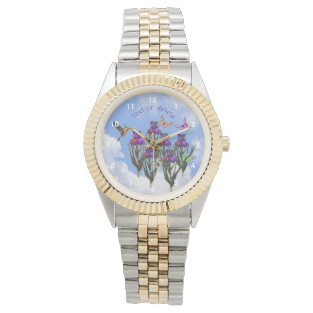 Reloj De Pulsera Mariposas de colibrí Iris Flores personalizadas (Anverso)