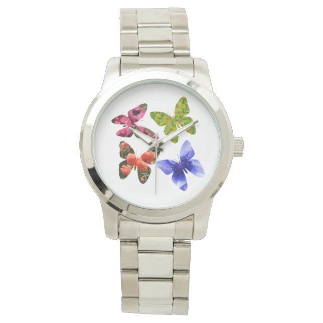 Reloj De Pulsera Mariposas De Cuatro Flores, Unisex Grande (Anverso)