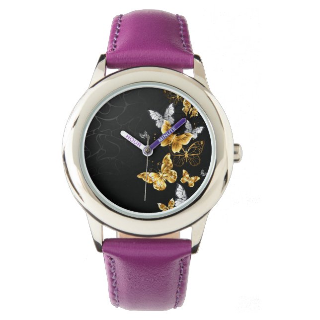 Reloj De Pulsera Mariposas doradas y blancas (Anverso)