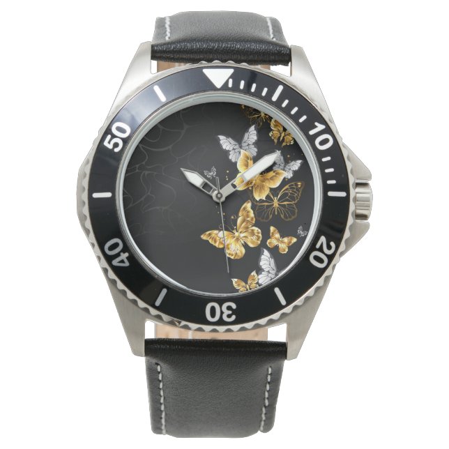 Reloj De Pulsera Mariposas doradas y blancas (Anverso)