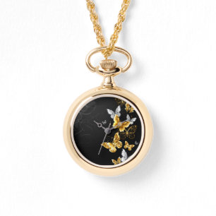 Reloj De Pulsera Mariposas doradas y blancas