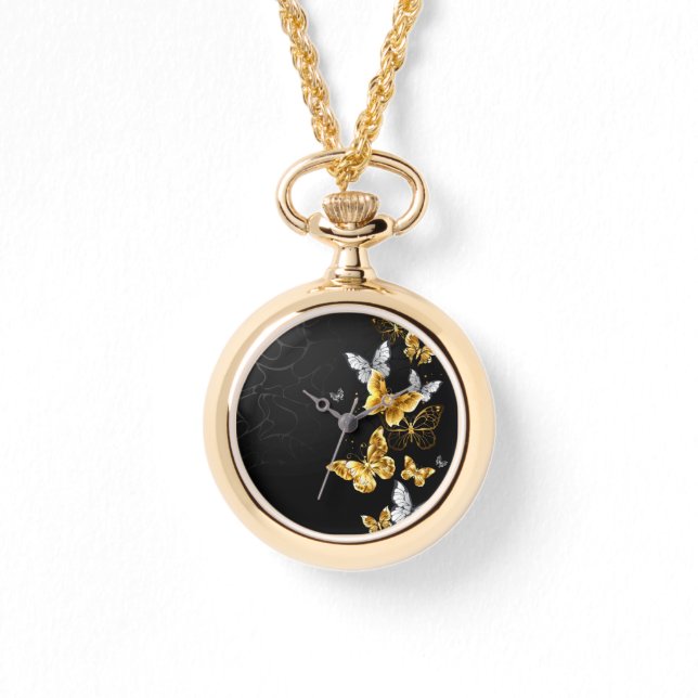 Reloj De Pulsera Mariposas doradas y blancas (Anverso)