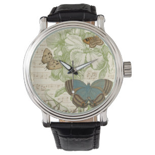 Reloj De Pulsera Mariposas en partitura con diseño floral