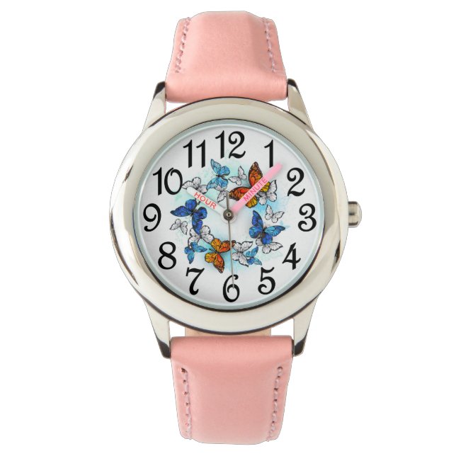 Reloj De Pulsera Mariposas Infantiles En El Vuelo (Anverso)