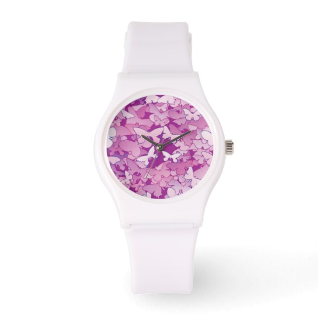 Reloj De Pulsera Mariposas, púrpura, lavanda, rosa (Anverso)