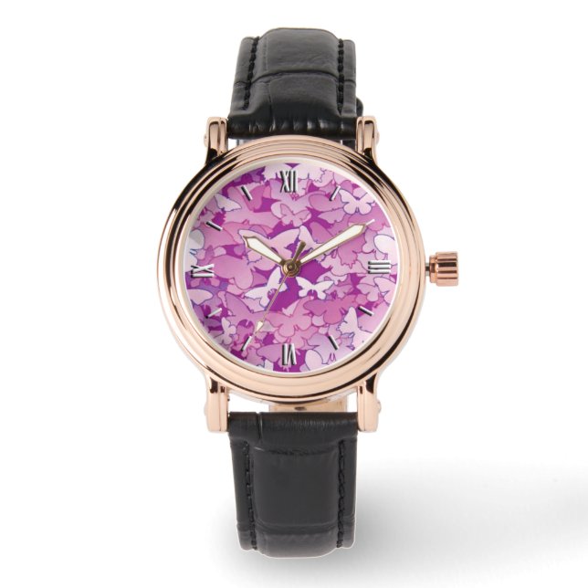 Reloj De Pulsera Mariposas, púrpura, lavanda, rosa (Anverso)