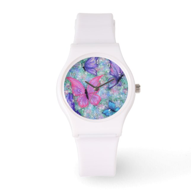 Reloj De Pulsera Mariposas Púrpura Rosa Volando Observador Primaver (Anverso)