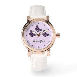 Reloj De Pulsera Mariposas Púrpuras Y Nombre Personalizado
