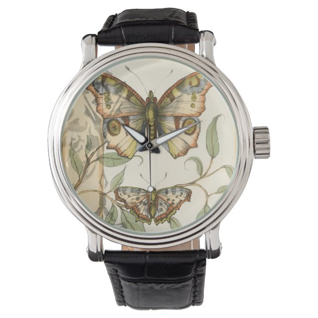 Reloj De Pulsera Mariposas tándem sobre hojas verdes (Anverso)