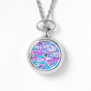 Reloj De Pulsera Mariposas, violeta y turquesa