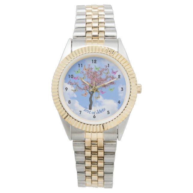 Reloj De Pulsera Mariposas Y Árbol De Flores Personalizadas (Anverso)