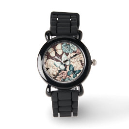 Reloj De Pulsera Mariposas y flores marrones