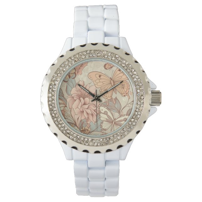 Reloj De Pulsera Mariposas y flores naranja ligero eWatch (Anverso)