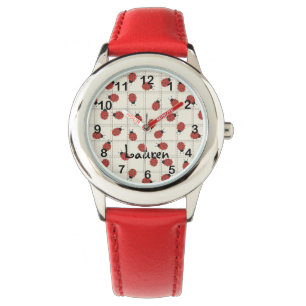 Reloj De Pulsera Mariquitas Lindas y Nombre Personalizado en Blanco