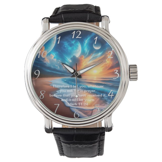 Reloj De Pulsera Mark 11:24 Cross Sunset Ocean Calm (Anverso)