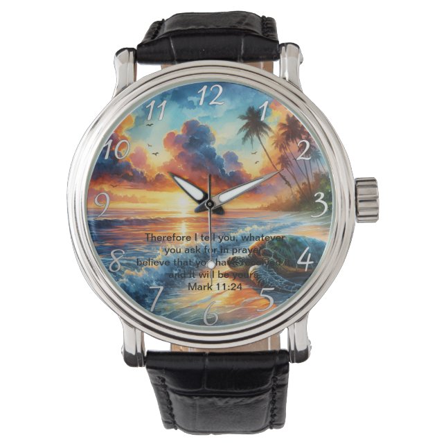 Reloj De Pulsera Mark 11:24 Faithful Sunset Cross Reflection (Anverso)