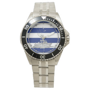 Reloj De Pulsera Marlin Fishing Chrome en franjas náuticas