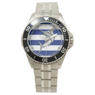 Reloj De Pulsera Marlin Swordfish en franjas azules náuticas