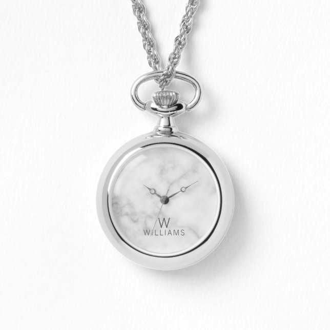 Reloj De Pulsera Mármol blanco con monograma y nombre personalizado (Anverso)