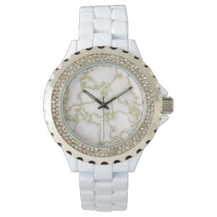 Reloj De Pulsera Mármol blanco y dorado elegante para mujeres