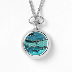 Reloj De Pulsera Mármol de oro azul verde azulado Aqua Turquoise Wa