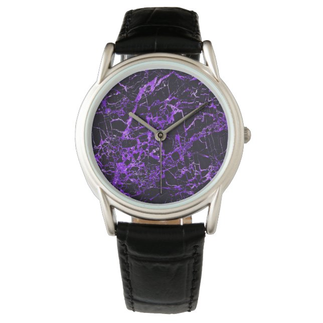 Reloj De Pulsera Mármol negro y púrpura, (Anverso)