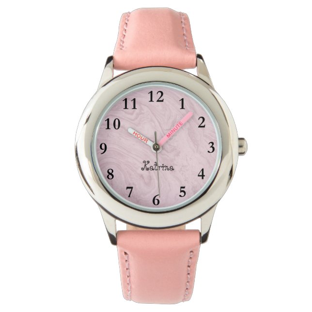 Reloj De Pulsera Mármol rosa Chica de nombres personalizado Watch (Anverso)