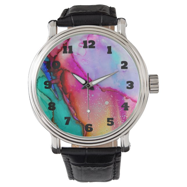 Reloj De Pulsera Mármol rosa y turquesa abstracto acuarela (Anverso)