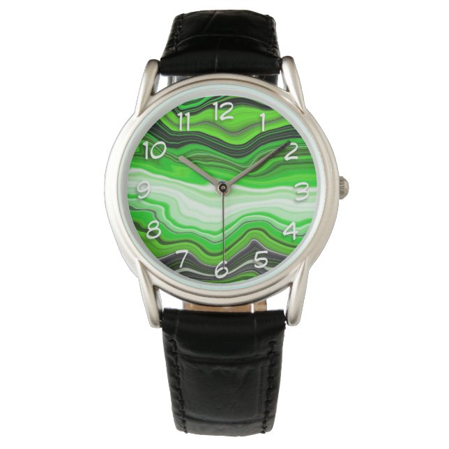 Reloj De Pulsera Mármol verde y negro como arte fluido a rayas (Anverso)