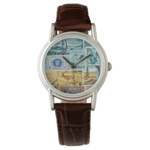Reloj de pulsera marrón turquesa, estampado de reh