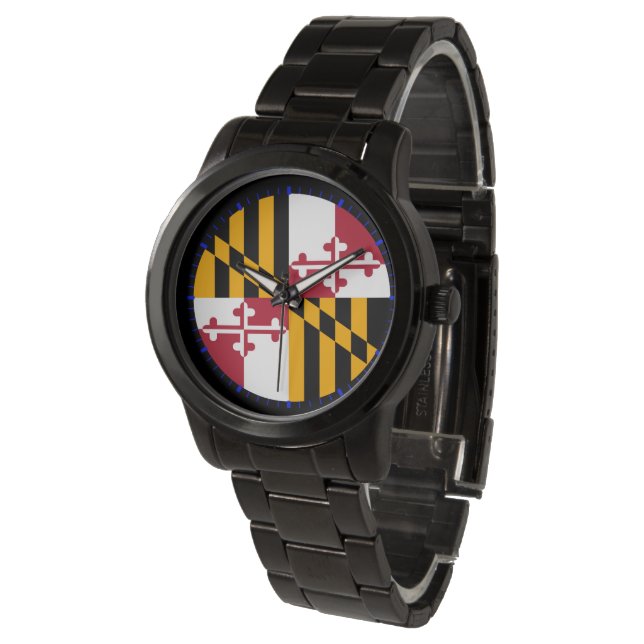 Reloj De Pulsera Maryland State Flag Blue Dial Design (Angular)