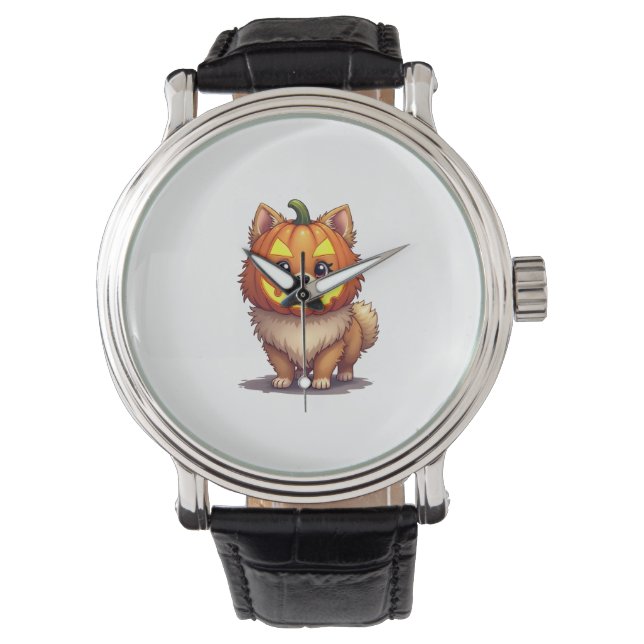 Reloj De Pulsera Máscara de calabaza Perro Pomeraniano (Anverso)