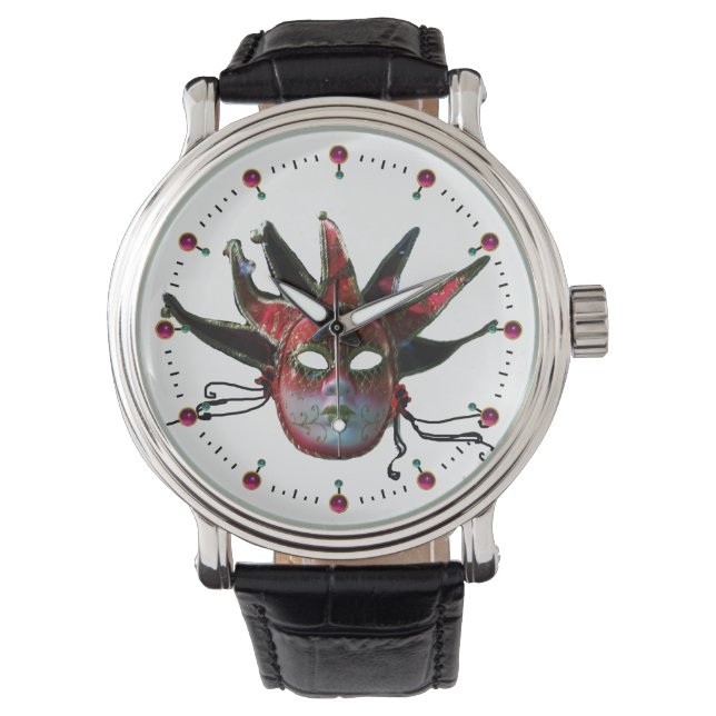 Reloj De Pulsera MÁSCARA DE JESTER NEGRO Y ROJO, Fiesta de Mascarad (Anverso)