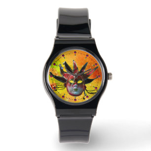 Reloj De Pulsera MÁSCARA DE MÁSCARA NEGRA Y ROJA Fiesta Amarillo