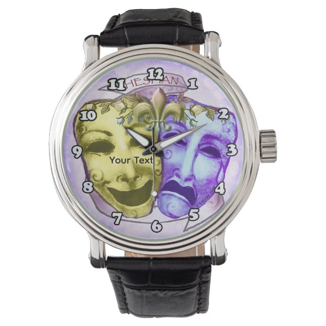 Reloj De Pulsera Máscaras de actor amarillas púrpura (Anverso)