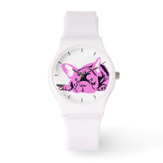 Reloj De Pulsera Mascota de Bulldog francés rosa (Anverso)